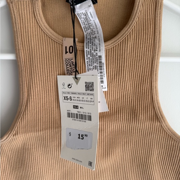 Zara Tan Ribbed Crop Top - Picture 3 of 3